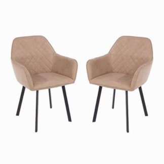 An Image of Arturo Sand Fabric Dining Chair In Pair With Metal Black Legs