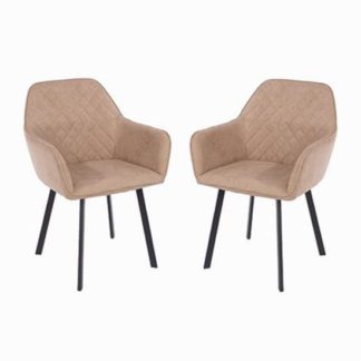 An Image of Arturo Sand Fabric Dining Chair In Pair With Metal Black Legs