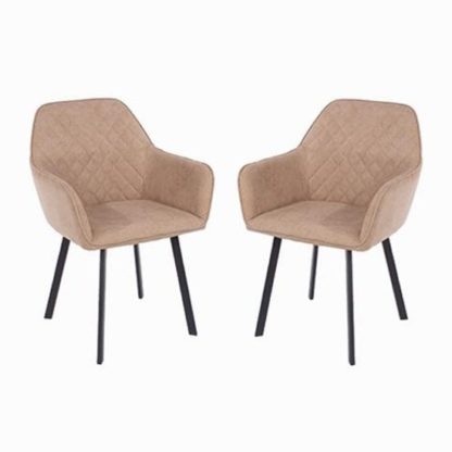 e7482bf7884b55038d1ee01af6e34e86c7712dada2e98a276f54915e28ce77fd.jpg An Image of Arturo Sand Fabric Dining Chair In Pair With Metal Black Legs