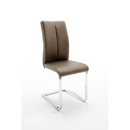 e75158a68a93f5fdaa380a2f253db76e0cb172063054b6751b4781cbb96570bf.jpg An Image of Tavis Metal Swinging Cappuccino Faux Leather Dining Chair
