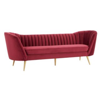 An Image of Binkai Velvet 3 Seater Sofa In Wine