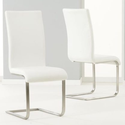 An Image of Nenque Ivory White PU Leather Dining Chairs In Pair