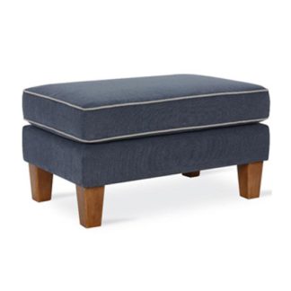 An Image of Bowen Fabric Ottoman with Contrast Welting In Linen Blue