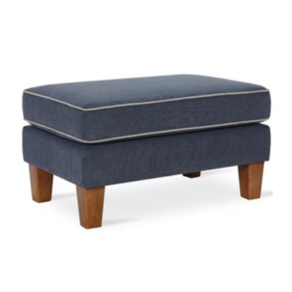 An Image of Bowen Fabric Ottoman with Contrast Welting In Linen Blue