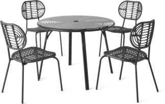 An Image of Swara Garden 4 seater Round Dining Set, Black Polyrattan, Glass