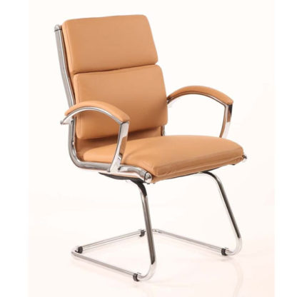 An Image of Classic Leather Office Visitor Chair In Tan With Arms