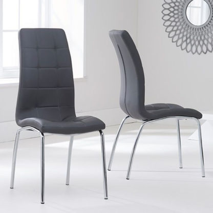 An Image of Grus Grey Leather Dining Chairs In Pair