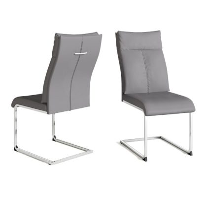 An Image of Chapin Faux Leather Dining Chair In Grey With Chrome Leg In Pair