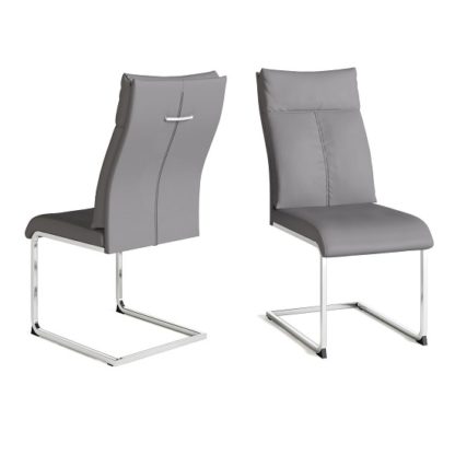 e8a13ef601452c87944db9f9458966cfaeeaea8baa70e7d0290595cbaf5354d0.jpg An Image of Chapin Faux Leather Dining Chair In Grey With Chrome Leg In Pair