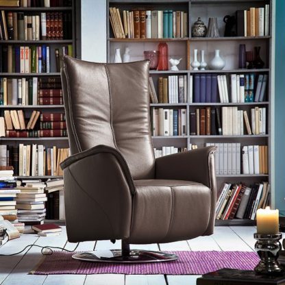 An Image of Martin Reclining Chair In Brown Leather And Chrome Base