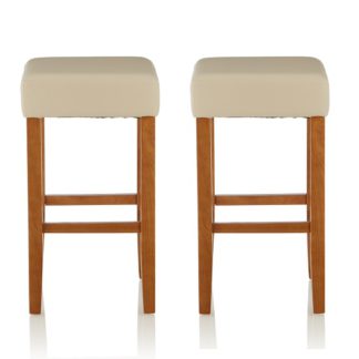 An Image of Newark Bar Stools In Cream PU And Oak Legs In A Pair