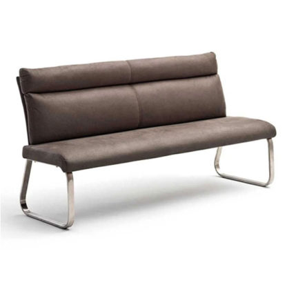 An Image of Rabea Fabric Large Dining Bench In Brown With Steel Frame