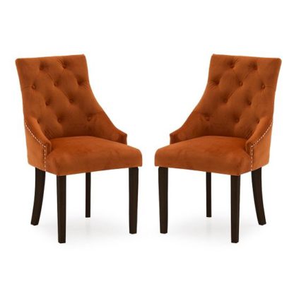 An Image of Vanille Velvet Dining Chair In Pumpkin With Wenge Legs In A Pair