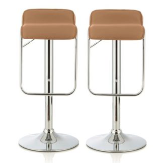 An Image of Mestler Modern Bar Stool In Taupe Faux Leather In A Pair