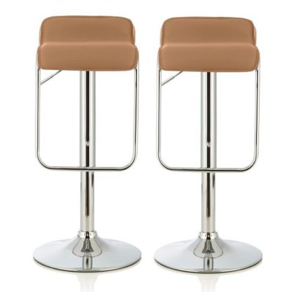 An Image of Mestler Modern Bar Stool In Taupe Faux Leather In A Pair