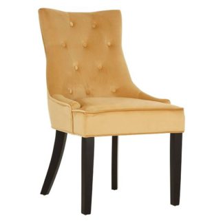 An Image of Agnewon Velvet Dining Chair In Gold With Rubberwood Legs