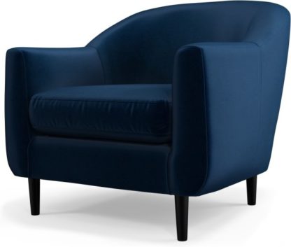 An Image of Custom MADE Tubby Armchair, Regal Blue Velvet with Black Wood Legs