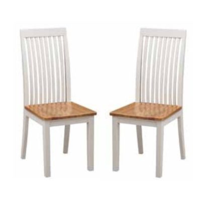 An Image of Hart Wooden Slatback Dining Chairs In Stone Painted In A Pair