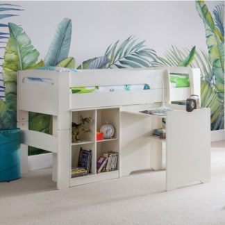 An Image of Pluto Bunk Bed With Bookcase And Study Desk In Stone White