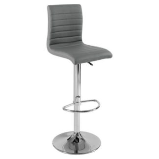 An Image of Ripple Bar Stool In Charcoal Grey Faux Leather With Chrome Base