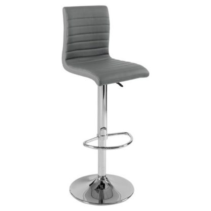 e9aa111ed3fc97a658e348d2b930fb3b746e22e6ad0998193645927af2118f52.jpg An Image of Ripple Bar Stool In Charcoal Grey Faux Leather With Chrome Base