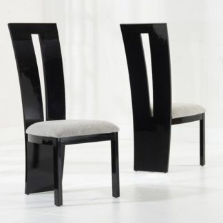 An Image of Ophelia Dining Chair In Black Gloss And Grey Fabric In A Pair