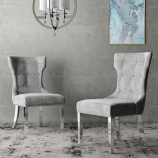 An Image of Berit Cloudy Grey Leather Dining Chair In A Pair With Silver Leg