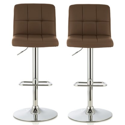 An Image of Lesly Bar Stool In Cappuccino Faux Leather In A Pair