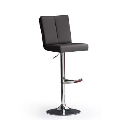 An Image of Bruni Black Bar Stool In Faux Leather With Round Chrome Base