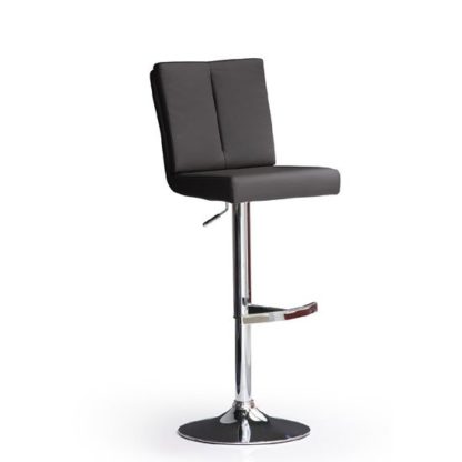ea2ba1569964d2df68604093797e8c63560f4a2f9ad6997f124ddea2ab701c7c.jpg An Image of Bruni Black Bar Stool In Faux Leather With Round Chrome Base