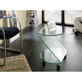 An Image of Matera Side Table In Clear Bent Glass With Wheels