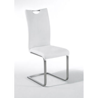 An Image of Paulo White Faux Leather Dining Chair With Handle Hole