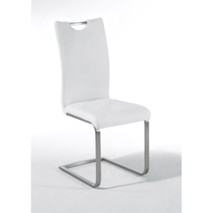 ea60cb1ba8e1350edad2bdc7da8d642e5caf728809077a3dde49979c5fdc7a4d.jpg An Image of Paulo White Faux Leather Dining Chair With Handle Hole