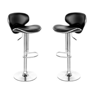 An Image of Duo Retro Black Leather Bar Stool In Pair