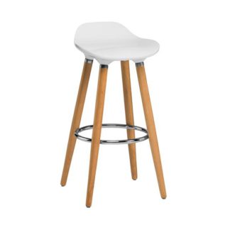 An Image of Adoni Bar Stool In White ABS With Natural Beech Wooden Legs
