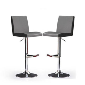 An Image of Lopes Bar Stools In Grey Faux Leather in A Pair