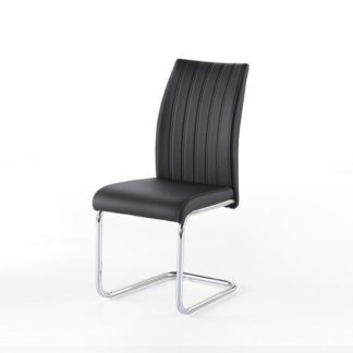 An Image of Riva Dining Chair In Black Faux Leather With Chrome Base