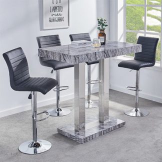 An Image of Melange Gloss Marble Effect Bar Table And 4 Ripple Black Stools
