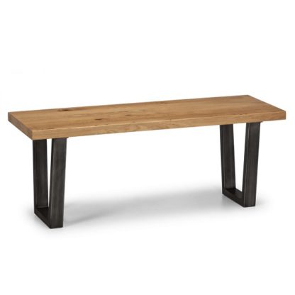 An Image of Amilia Wooden Dining Bench In Solid Oak And Metal Legs