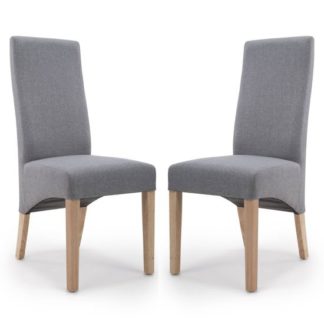 An Image of Baxter Steel Grey Linen Wave Back Dining Chair In A Pair