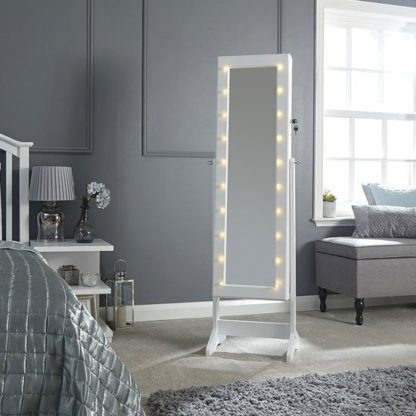 An Image of Amore LED Dressing Mirror In White With Jewellery Cabinet