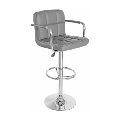 An Image of Coco Grey Faux Leather Bar Stool With Chrome Base