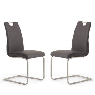 An Image of Harley Dining Chair In Grey Faux Leather In A Pair