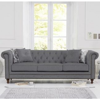 An Image of Mentor Fabric 3 Seater Sofa In Grey Linen With Dark Ash Legs