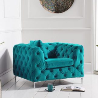 An Image of Sabine Velvet Armchair In Plush Teal With Metal Legs