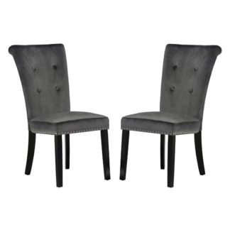 An Image of Wodan Velvet Dining Chair In Grey With Black Legs In A Pair