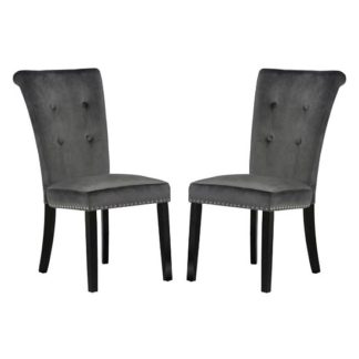 An Image of Wodan Velvet Dining Chair In Grey With Black Legs In A Pair