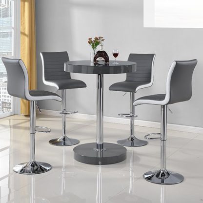 eb72b0802fb6cfdb10658cc986e08de5fbd6beaa1e1a24c6267e534861dee388.jpg An Image of Havana Bar Table In Grey With 4 Ritz Grey And White Bar Stools
