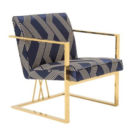 An Image of Franklin Accent Chair In Blue With Gold Plated Stainless Steel