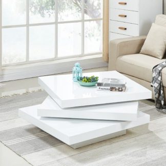 An Image of Triplo Rotating Coffee Table Square In White High Gloss